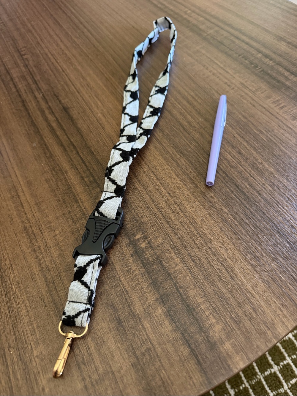Kuffiyeh print Black and White fabric Lanyard with Gold Clip
